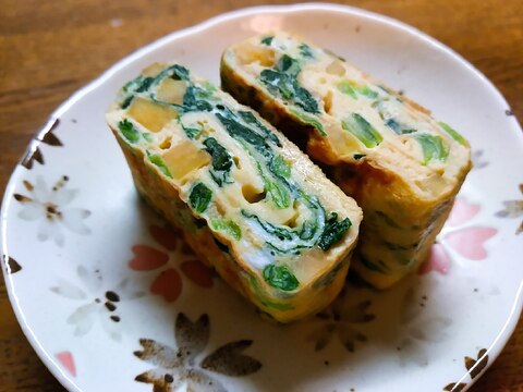 卵１個☆小松菜と薩摩芋の卵焼き